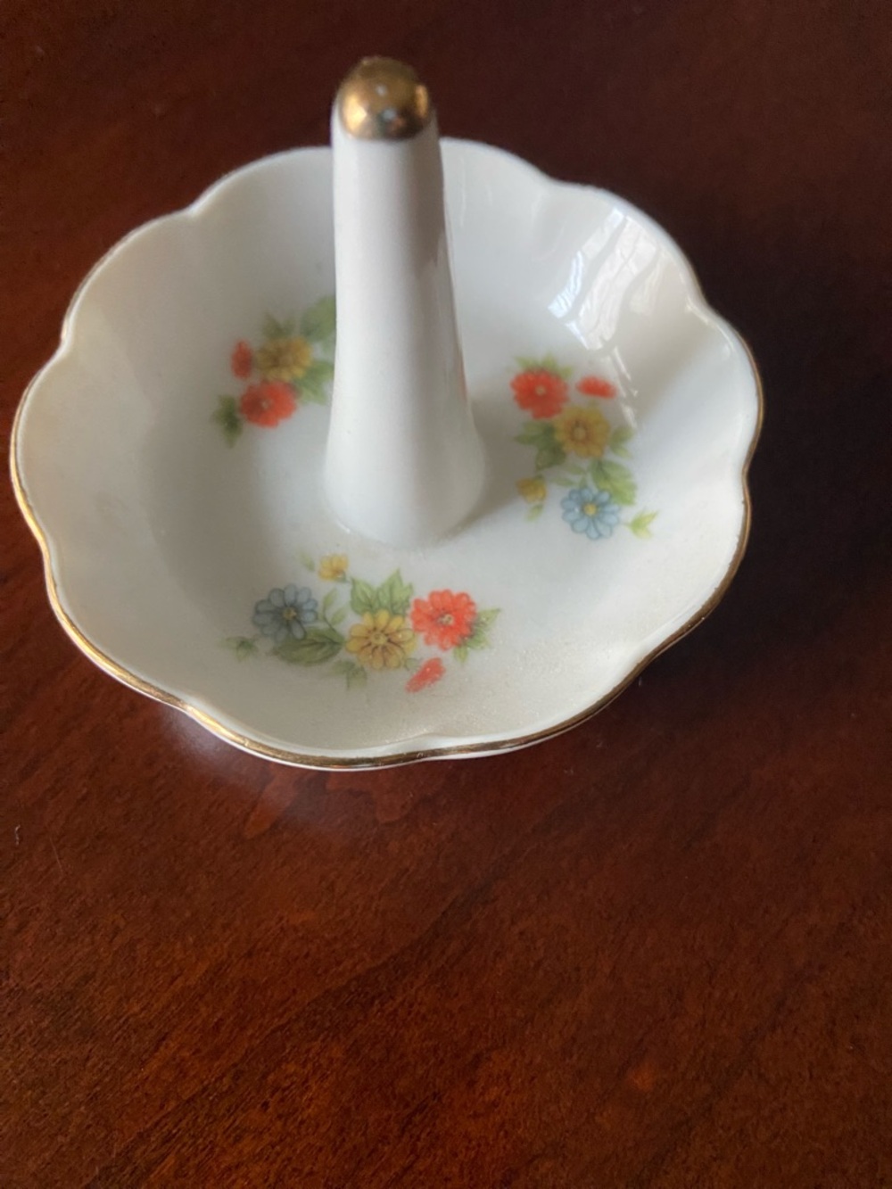 Porcelain Floral Ring Holder with Gold Trim